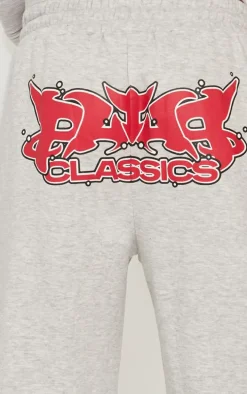 Ash Grey Oversized Graphic Printed Wide Leg Sweatpants