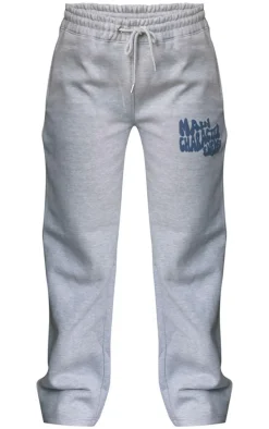 Ash Grey Oversized Main Character Energy Puff Print Wide Leg Sweatpants