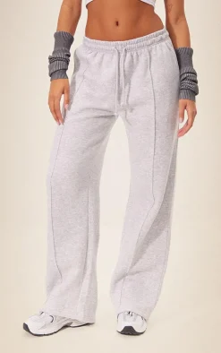 Ash Grey Pintuck Drawstring Straight Leg Sweatpants