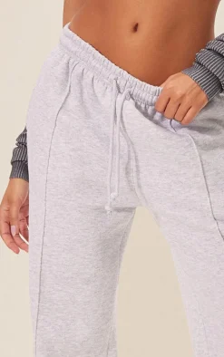 Ash Grey Pintuck Drawstring Straight Leg Sweatpants