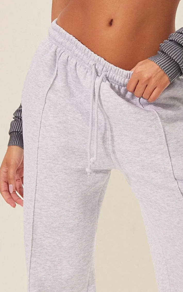 Ash Grey Pintuck Drawstring Straight Leg Sweatpants