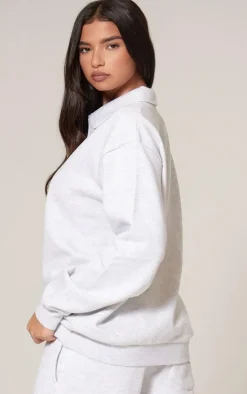 Ash Grey Premium Collared Oversized Sweatshirt