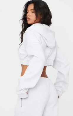 Ash Grey Premium Cropped Waistband Detail Hoodie