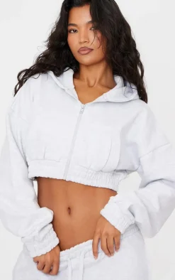 Ash Grey Premium Cropped Waistband Detail Hoodie