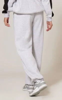 Ash Grey Print Embroidered Leisure Club Wide Leg Sweatpants