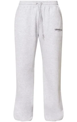 Ash Grey Print Embroidered Leisure Club Wide Leg Sweatpants