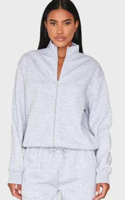 Ash Grey Seam Detailed Zip Up Sweatshirt