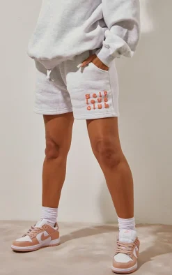Ash Grey Self Love Club Puff Print Oversized Runner Shorts