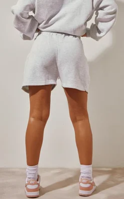 Ash Grey Self Love Club Puff Print Oversized Runner Shorts