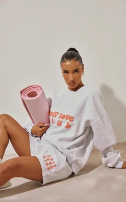 Ash Grey Self Love Club Puff Print Oversized Runner Shorts