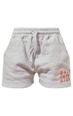 Ash Grey Self Love Club Puff Print Oversized Runner Shorts