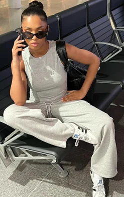 Ash Grey Smile Embossed Racer Longline Top