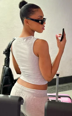 Ash Grey Smile Embossed Racer Longline Top