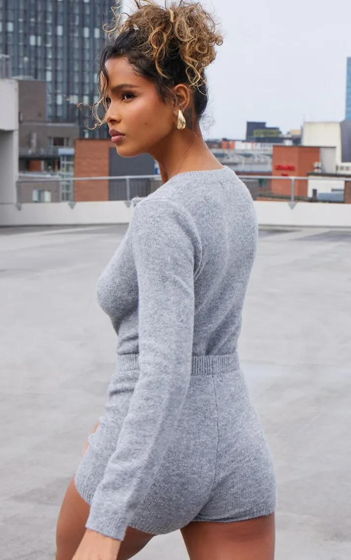 Ash Grey Soft Knit Button Up Bodysuit