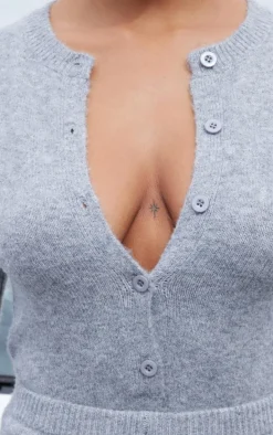 Ash Grey Soft Knit Button Up Bodysuit