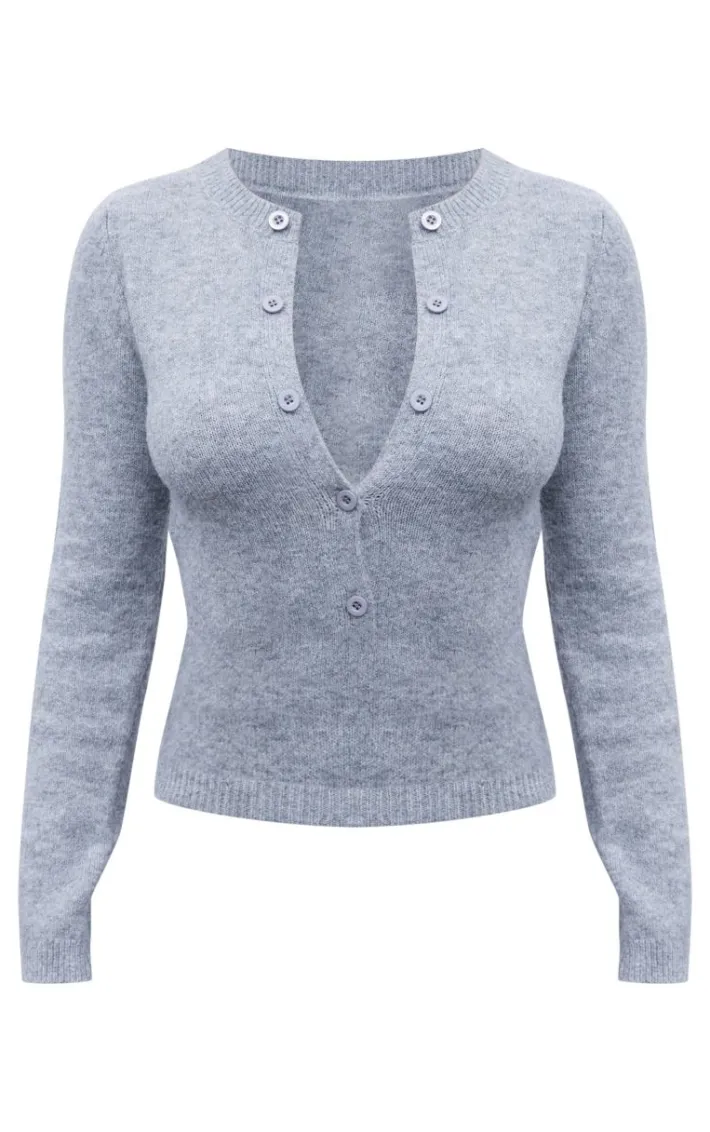 Ash Grey Soft Knit Button Up Bodysuit