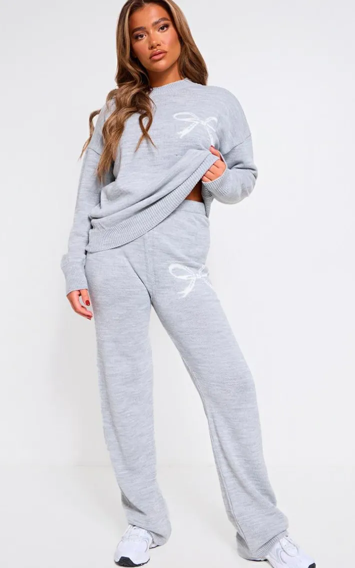 Ash Grey Soft Knit Wide Leg Sweatpants