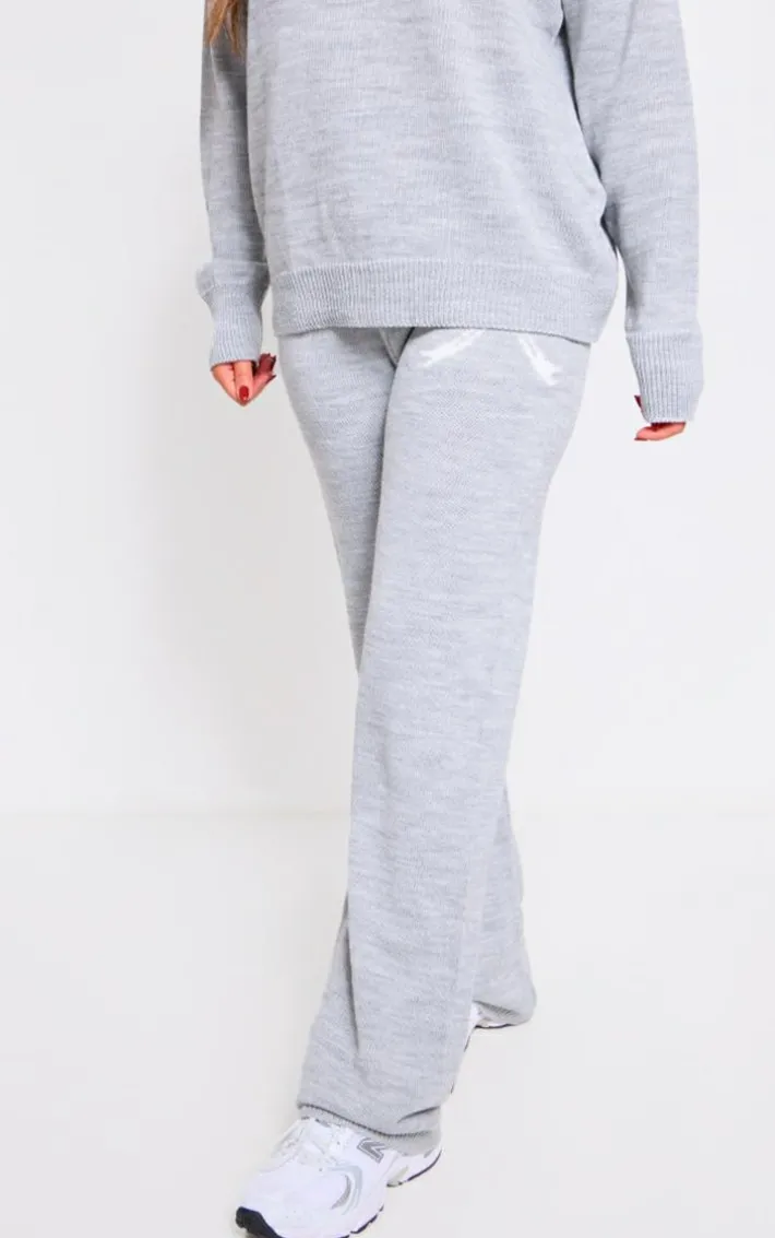 Ash Grey Soft Knit Wide Leg Sweatpants