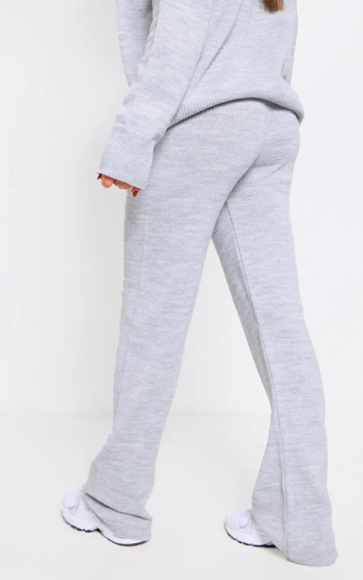 Ash Grey Soft Knit Wide Leg Sweatpants