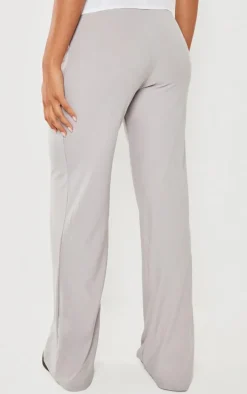 Ash Grey Soft Touch Drawstring Low Rise Jersey Straight Leg Pants