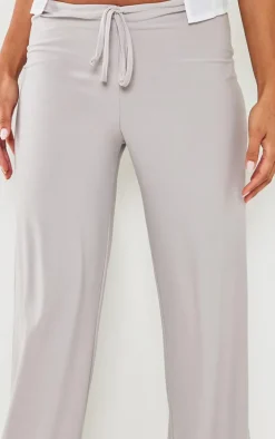 Ash Grey Soft Touch Drawstring Low Rise Jersey Straight Leg Pants