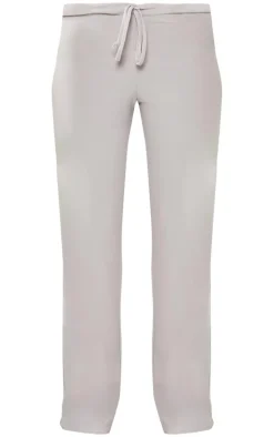 Ash Grey Soft Touch Drawstring Low Rise Jersey Straight Leg Pants