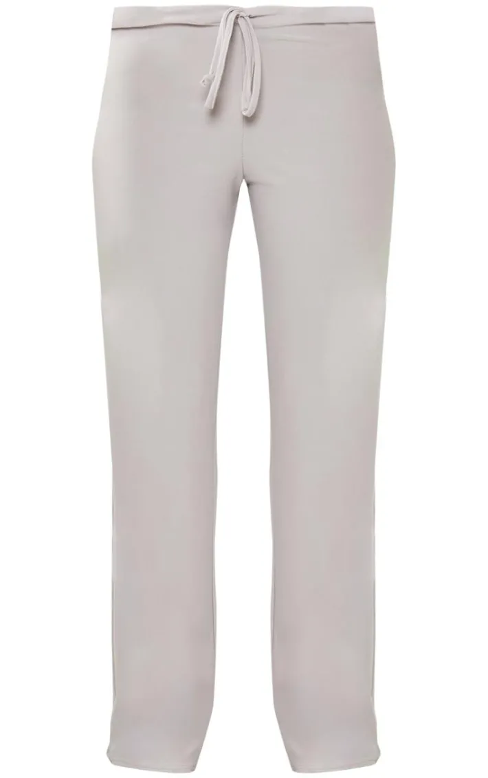 Ash Grey Soft Touch Drawstring Low Rise Jersey Straight Leg Pants