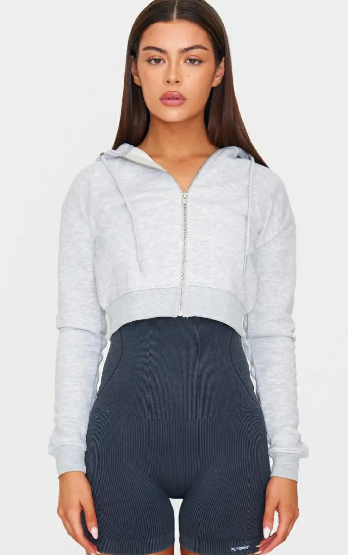 Ash Grey Zip Crop Hoodie