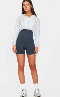 Ash Grey Zip Crop Hoodie