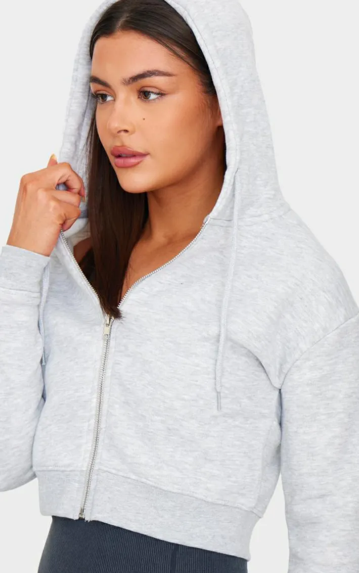Ash Grey Zip Crop Hoodie