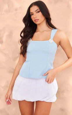 Baby Blue Boucle Diamante Embellished Top