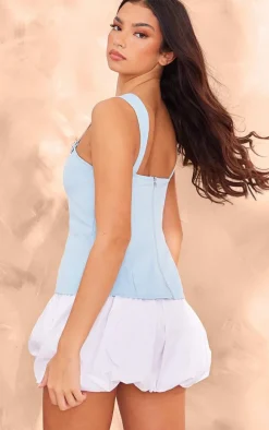 Baby Blue Boucle Diamante Embellished Top