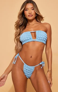Baby Blue Bubble Bandeau Cut Out Bikini Top