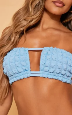Baby Blue Bubble Bandeau Cut Out Bikini Top