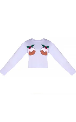 Baby Blue Christmas Pudding Cropped Sweater