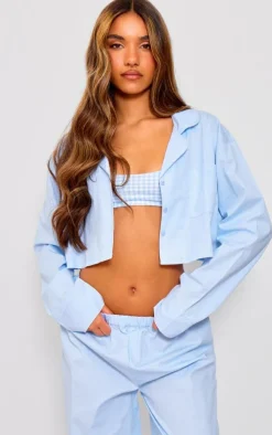 Baby Blue Cotton Poplin Pant Pj Set