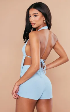 Baby Blue Crinkle Rib Halterneck Bralet