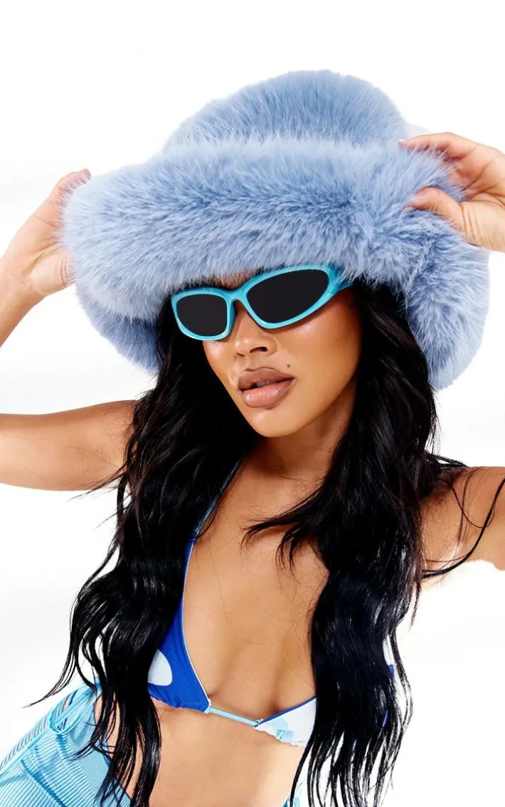 Baby Blue Faux Fur Fluffy Bucket Hat