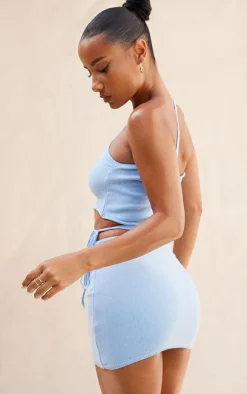 Baby Blue Hawaii Soft Knit Cut Out Top