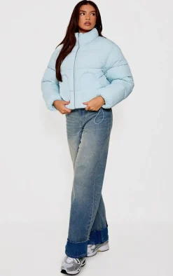 Baby Blue Heart Pocket Detail Puffer Coat