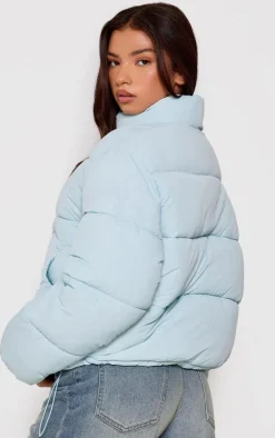 Baby Blue Heart Pocket Detail Puffer Coat