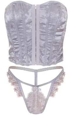 Baby Blue Jacquard Satin Boned Corset