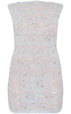 Baby Blue Lace Crew Neck Mini Dress