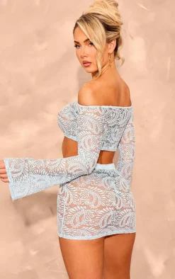 Baby Blue Lace Long Sleeve Bardot Top