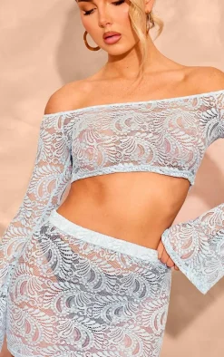Baby Blue Lace Long Sleeve Bardot Top