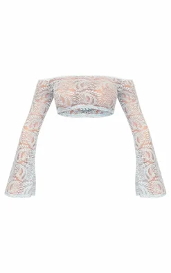 Baby Blue Lace Long Sleeve Bardot Top