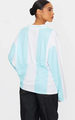 Baby Blue Logo Sports Striped Long Sleeve Jersey