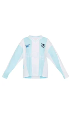 Baby Blue Logo Sports Striped Long Sleeve Jersey