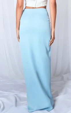 Baby Blue Pearl Thigh Trim Woven Maxi Skirt