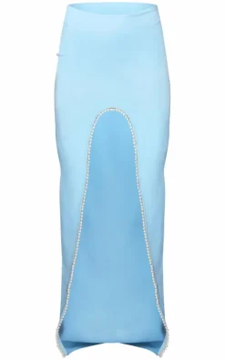 Baby Blue Pearl Thigh Trim Woven Maxi Skirt
